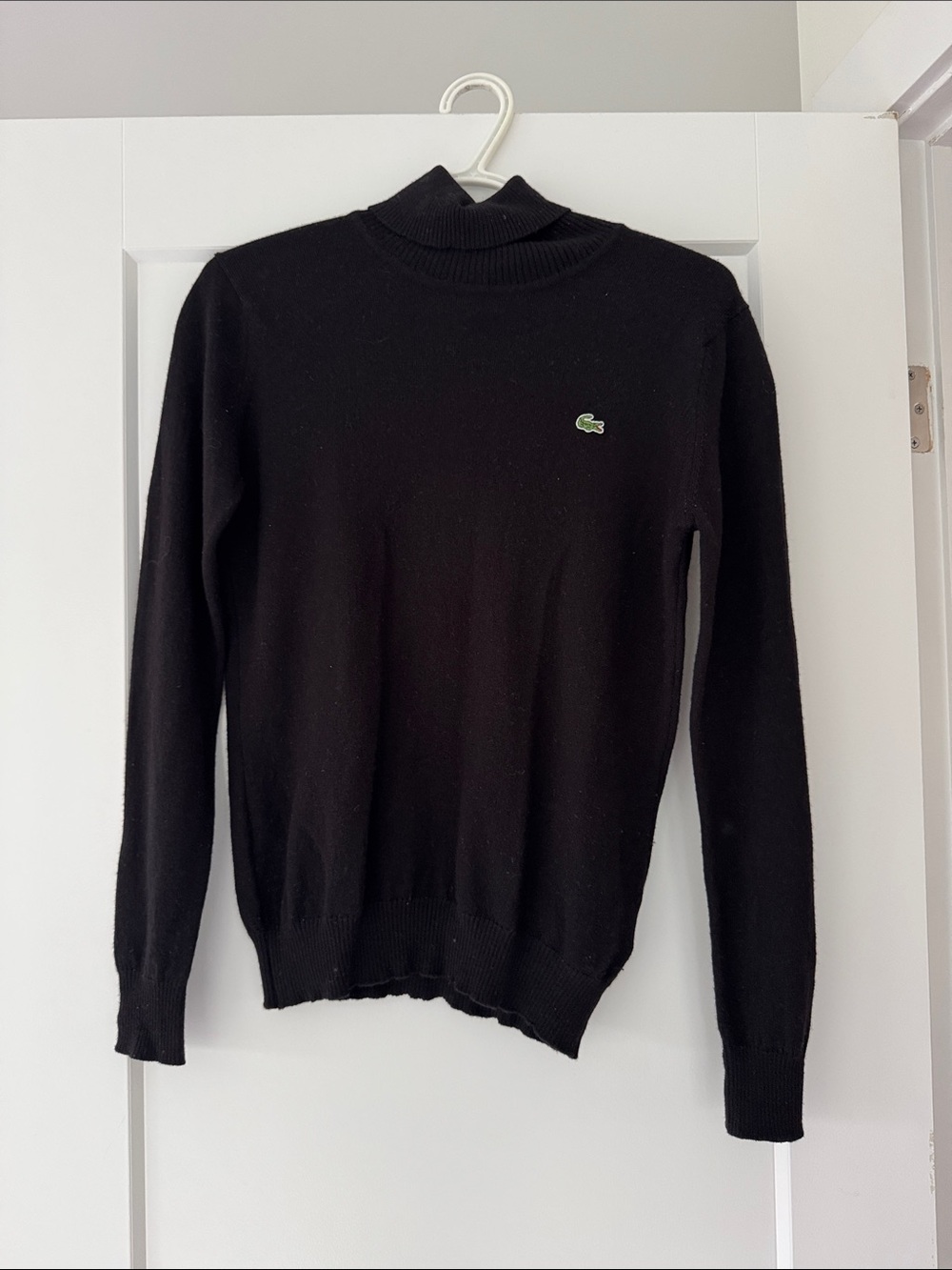 Lacoste Black Turtleneck Sweater with Green Crocodile Logo